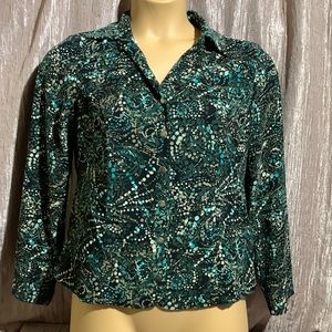 Christopher & Banks Jacket M Long Sleeve Snap Metal Buttons Green Black Blue